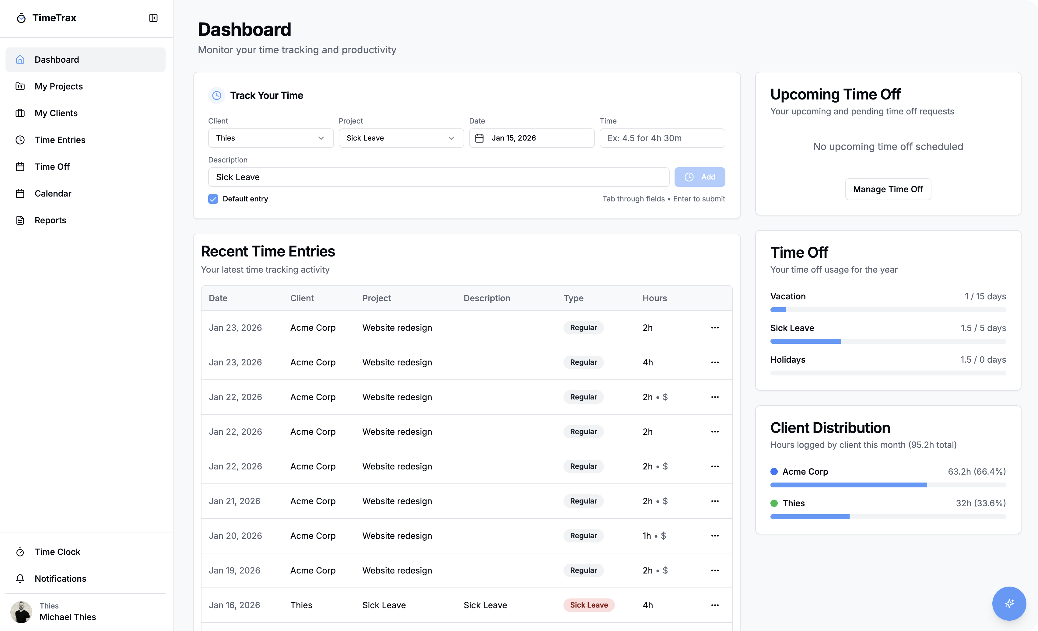 TimeTrax Dashboard Preview